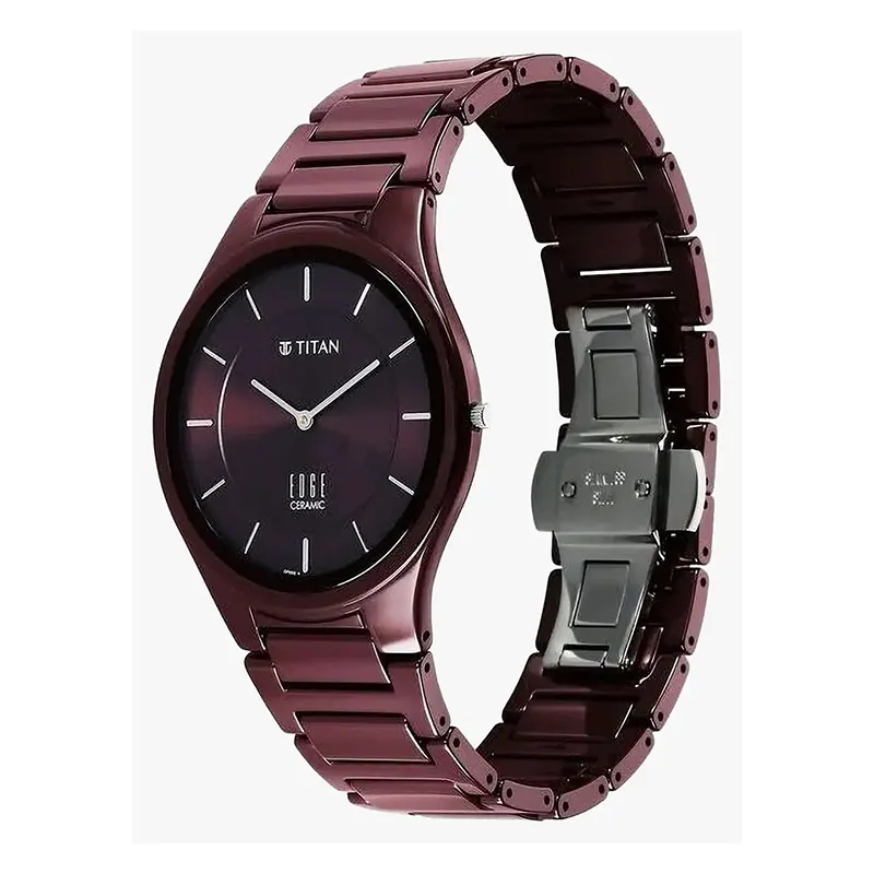 Titan Edge Wine Ceramic Maroon Dial Men’s Watch- 1696QC19